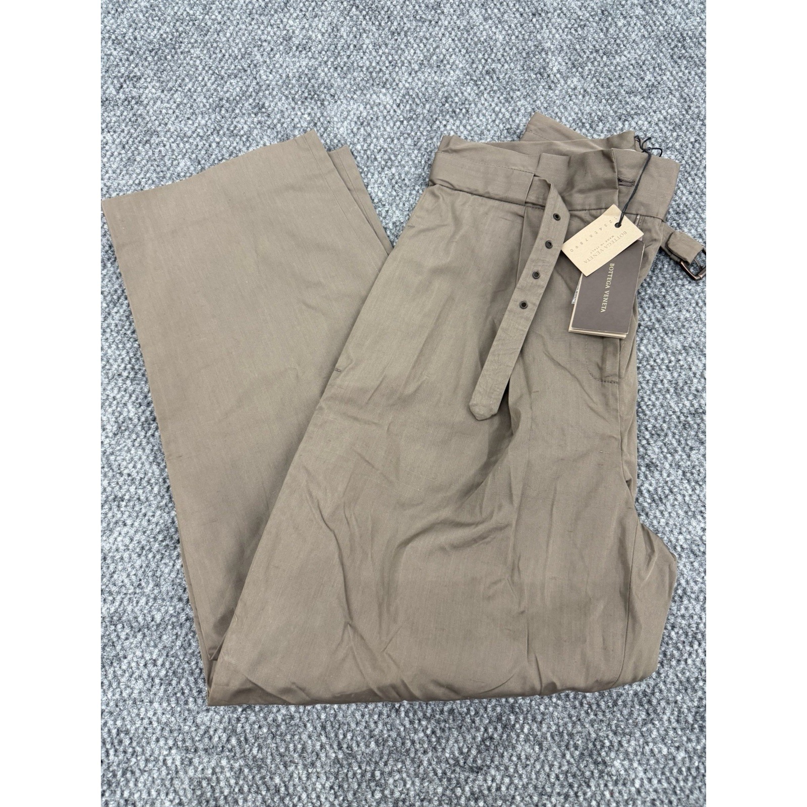 Bottega Veneta Size 40 Us 4 Brown Belted Pleated Trousers High Rise Cotton/Silk